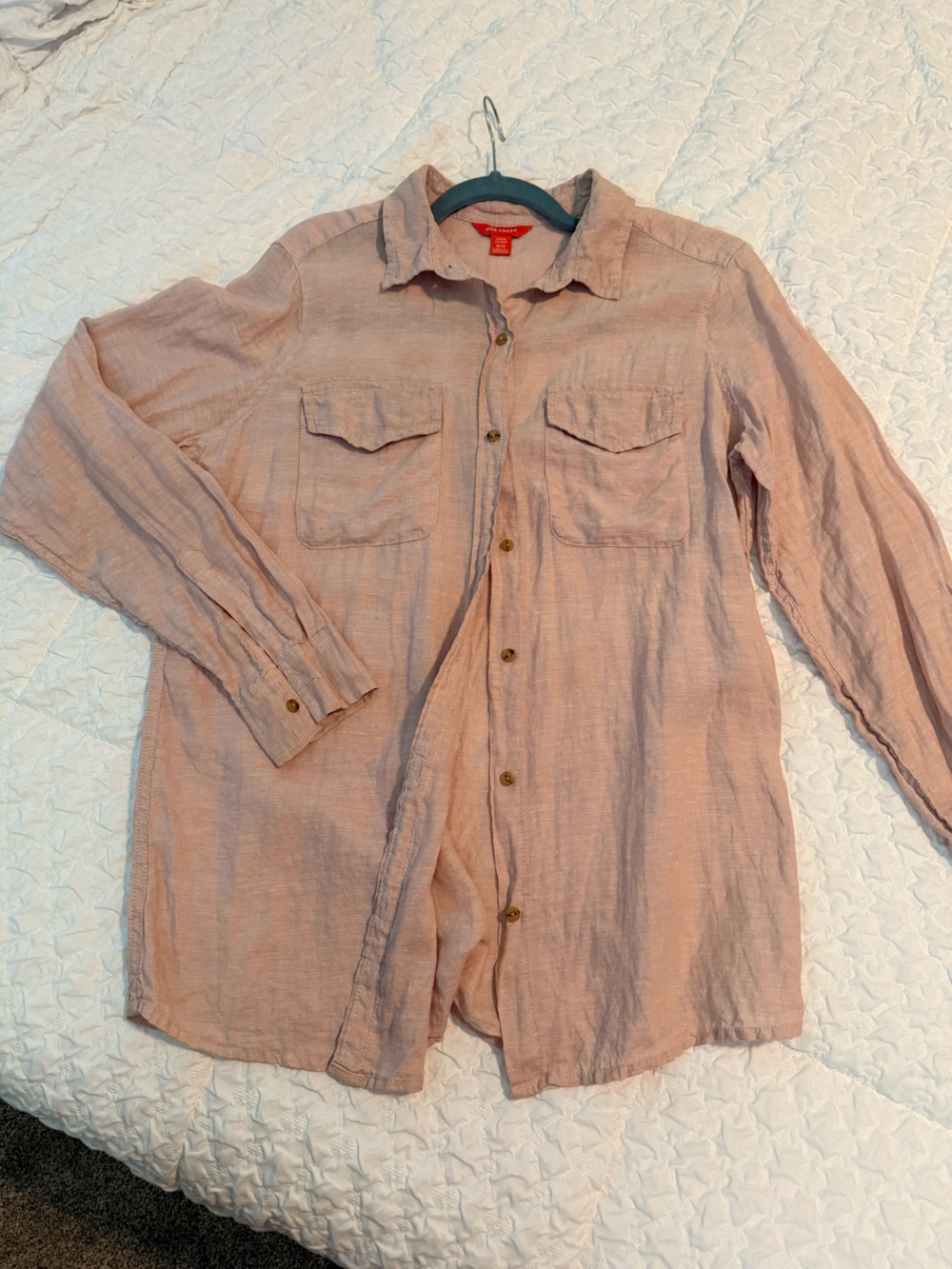 100% Linen, Light Blush Pink Button-Up Shirt